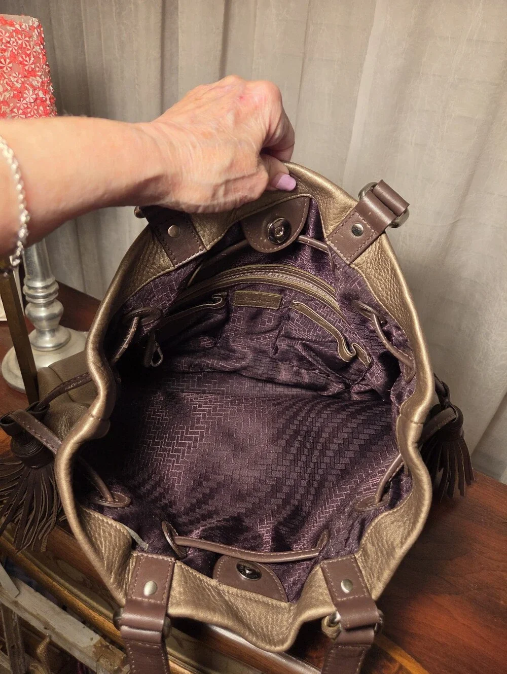 Vintage Cole Haan Bronze Pebbled Leather Drawsting Bucket Bag